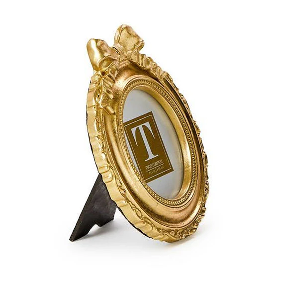 Vintage Gold Mini Photo Frame w/Accent Bow - Circle 3x3