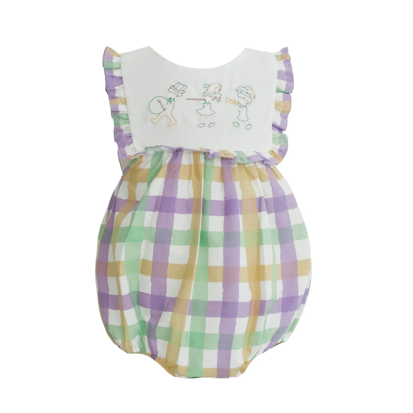 Emmie Embroidered Marching Band Mardi Gras Plaid Bubble