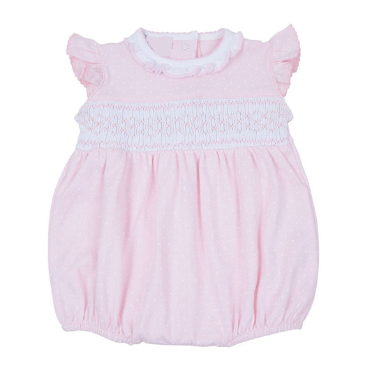 Simply Sweet Smocked Dot Bubble- Pink