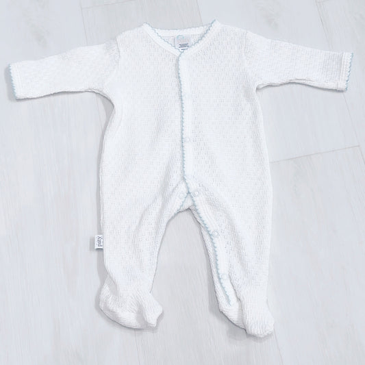 Paty Footie- White with Blue Trim