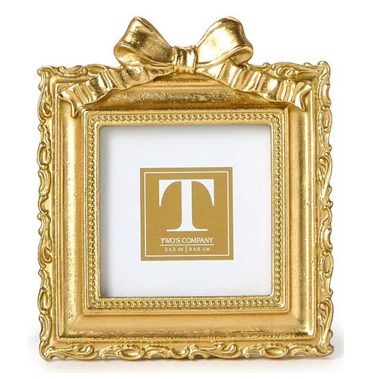 Gold Mini Photo Frame w/Accent Bow - Square 3x3 Frame