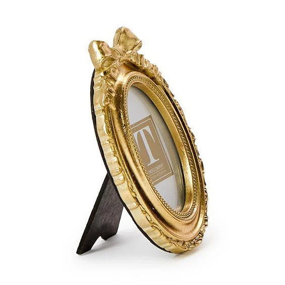 Vintage Gold Mini Photo Frame w/Accent Bow - Oval 2.5x3x5 Frame