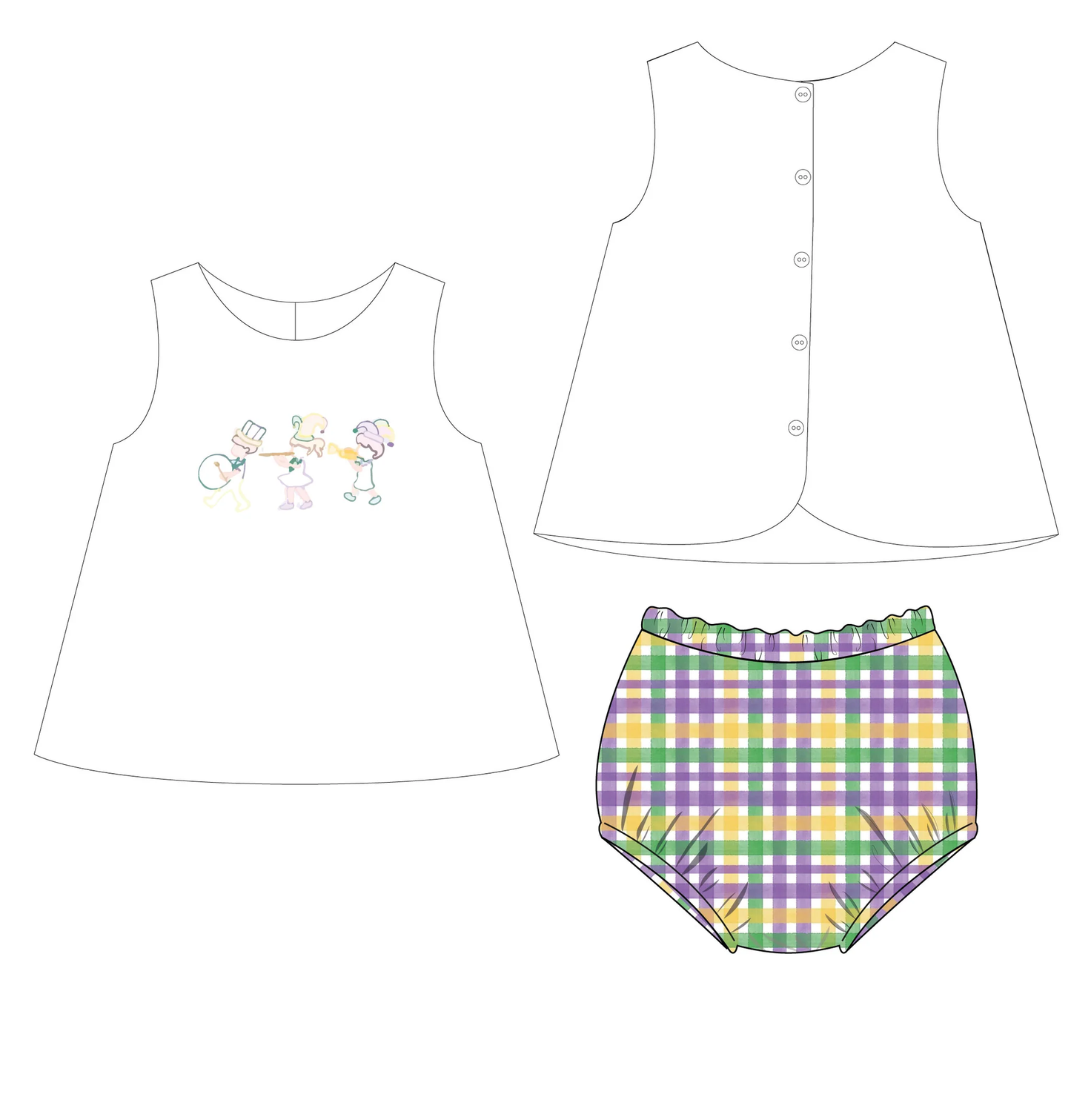 Ellis Embroidered Marching Band Mardi Gras Diaper Set