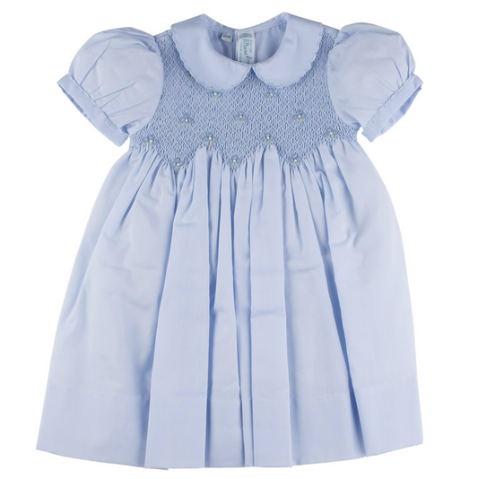 Scalloped Pearl Smocked Dress Feltman Brothers in Blue