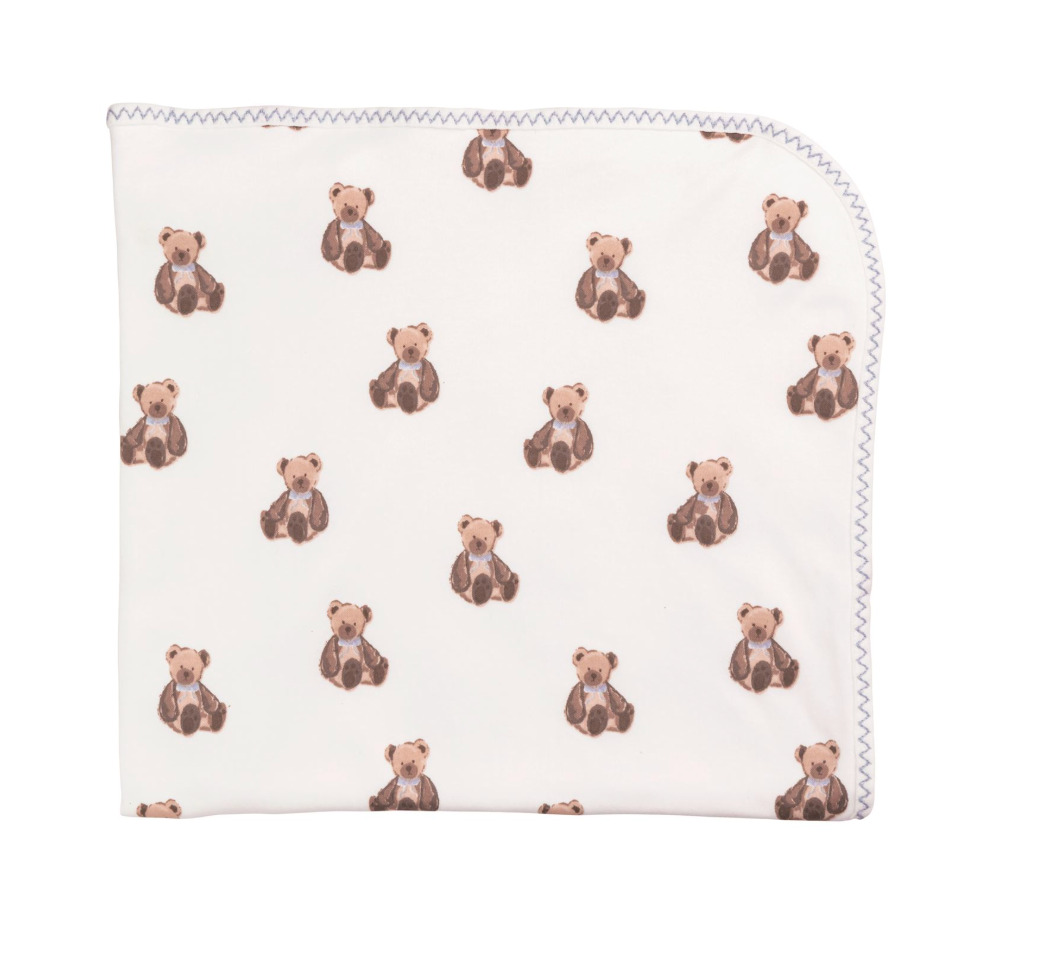 Bear Arrival Blanket-Blue Trim