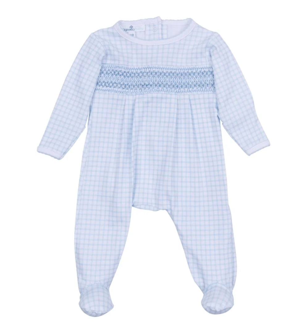 Joey Smocked Windowpane Footie