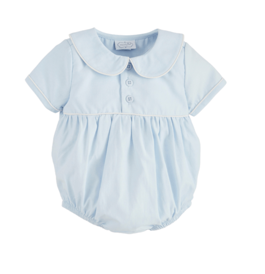 Collared Poplin Baby Bubble- Blue