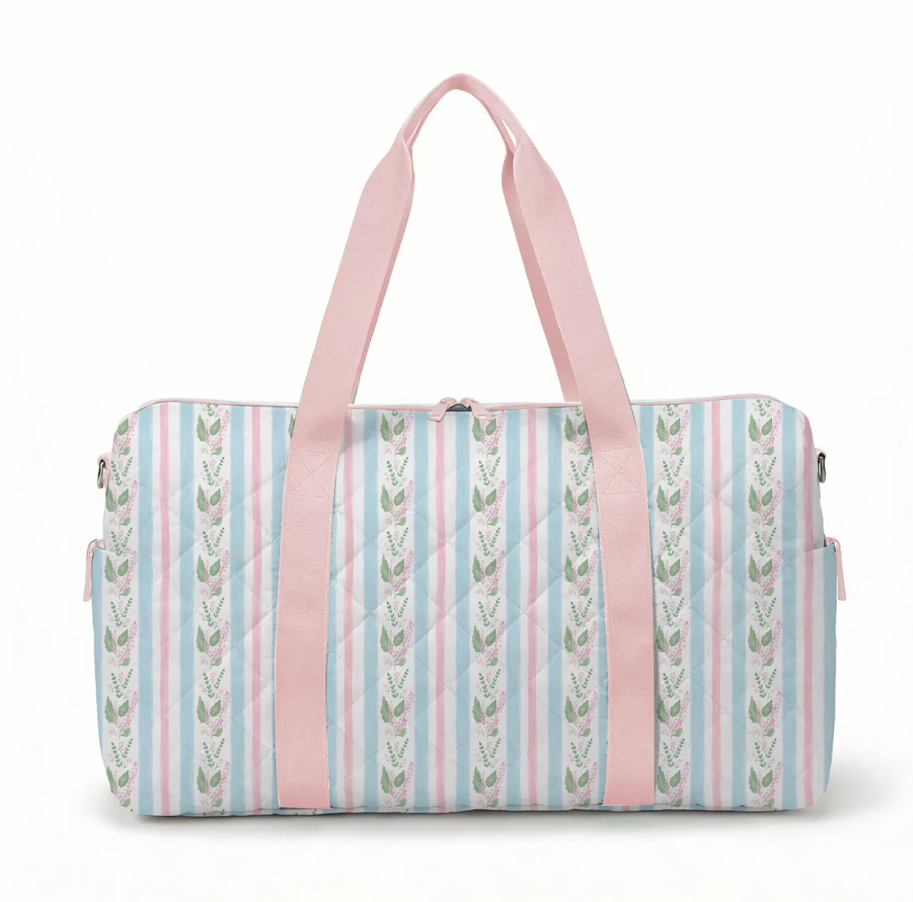 Blue Floral Quilted Duffel Bag