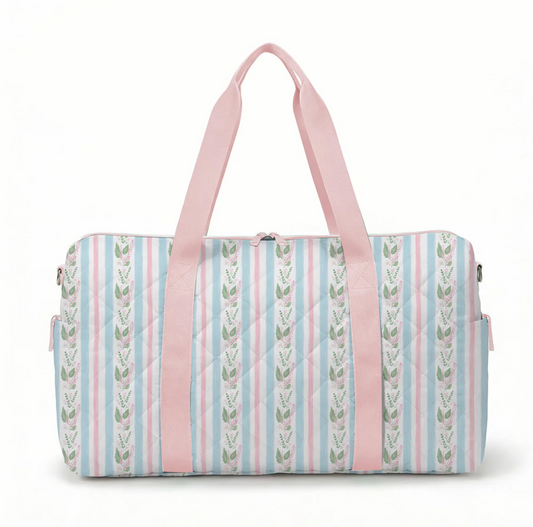 Blue Floral Quilted Duffel Bag