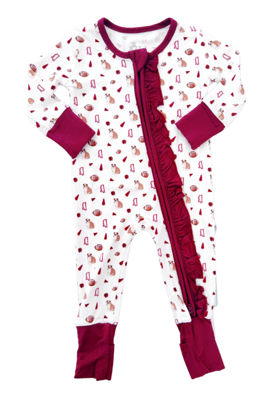 Mississippi Bulldog Bamboo Footie- Ruffle
