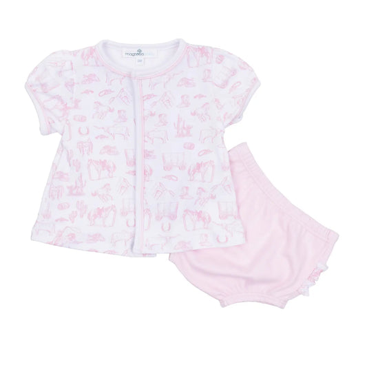 Wild Wild West- Pink Toile Diaper Set
